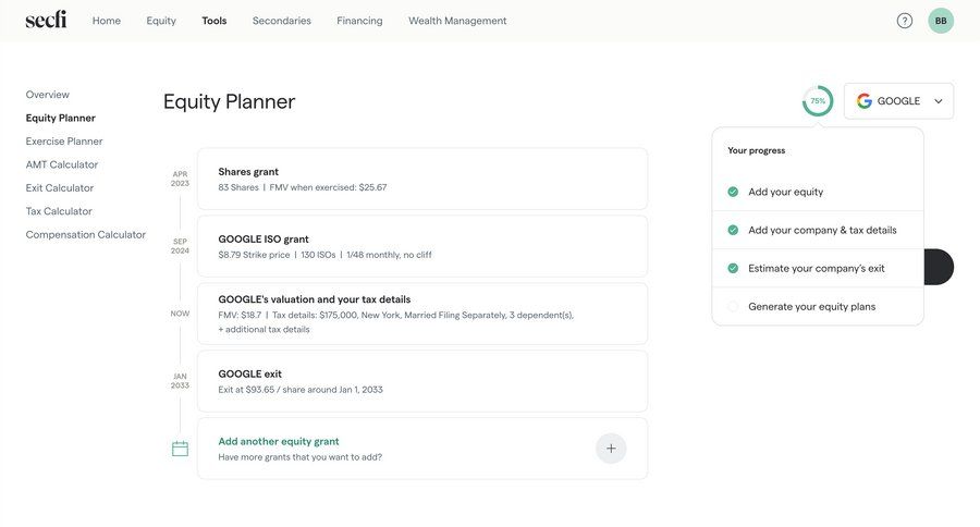 Secfi
			 dashboard finance timeline view sidebar progress timeline ui progress bar modern ui page example