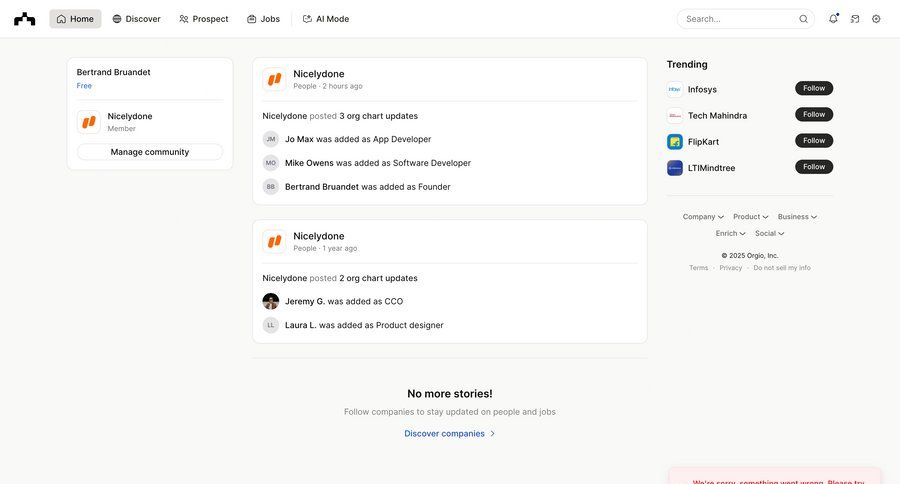 The org
			home list activity feed social feed news feed ui page example
