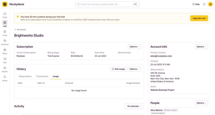 Outseta
			detail page team billing history dashboard account management form subscription management attachment menu table ui page example