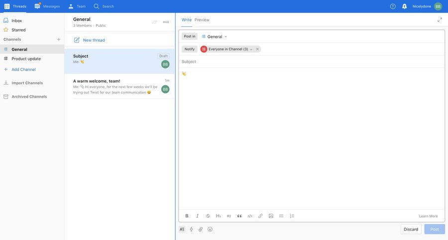 Twist
			 collaboration sidebar navigation wysiwyg editor task communication sidebar message communication messages menu product update modern ui page example