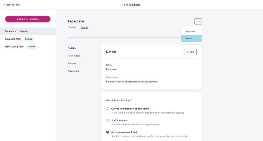 Mangomint
			 delete form configuration grid form sidebar menu ui page example