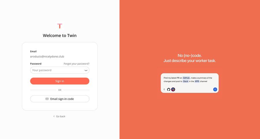 Twin
			 form user authentication split screen authentication email verification login call to action sign in modern ui page example