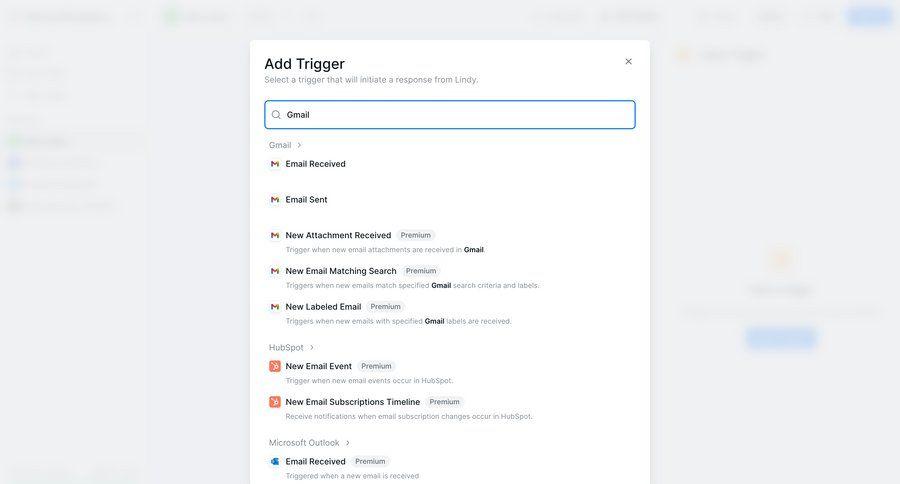 Lindy
			 modal screen configuration settings automation email configuration screen ui page example
