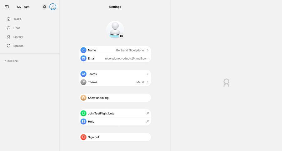 Cobot
			 settings sidebar navigation account management user settings preferences ui page example