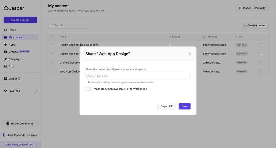 Jasper
			list share collaboration document sharing content sharing sharing ui page example