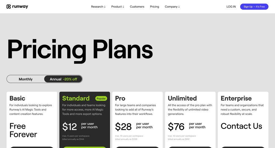 Runway
			 video editor buy credits service plans pricing plans subscription plans payment options media assets payment page pricing packages ui page example