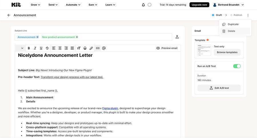 Kit
			 form modal interaction email create menu announcement real-time editing ui page example