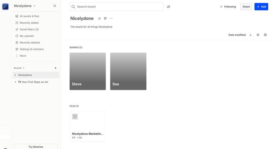 Air
			 collaboration team collaboration dashboard sidebar navigation project management grid file upload file management sidebar upload file search bar ui page example