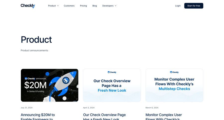 Checkly
			 insight announcement blog templates dashboard layouts data grid ui page example