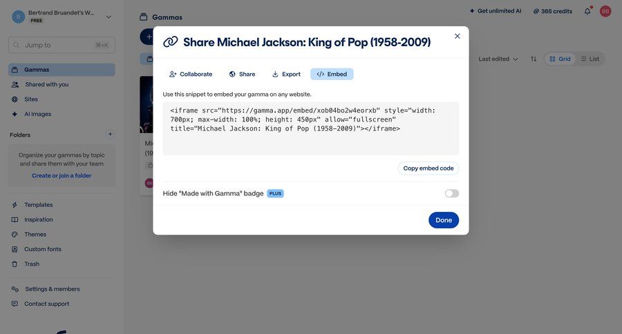 Gamma
			 modal screen content management collaboration share modal content sharing sharing code snippet ui page example