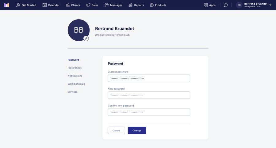 Mangomint
			 settings form account settings password management security change password password update ui page example