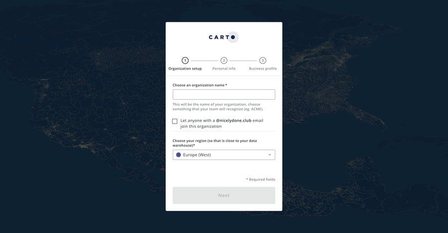 Carto
				onboarding page example