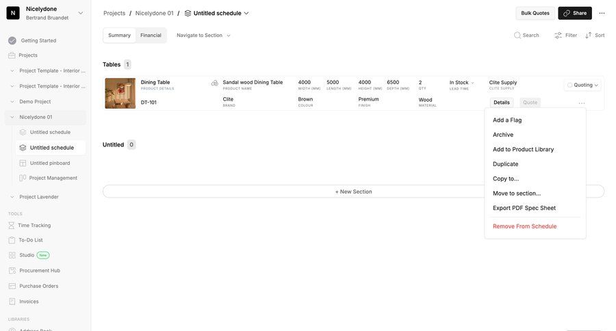 Programa
			 sidebar navigation project management schedule bulk archive dropdown filters bulk move sidebar product details information page item details menu table summary ui page example