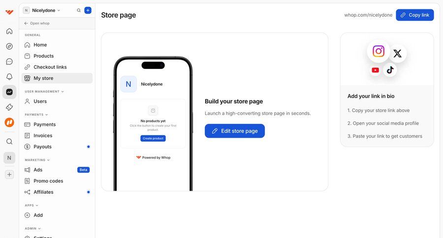 Whop
				settings ui page example