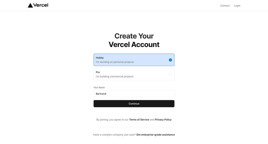 Vercel
				signup page example