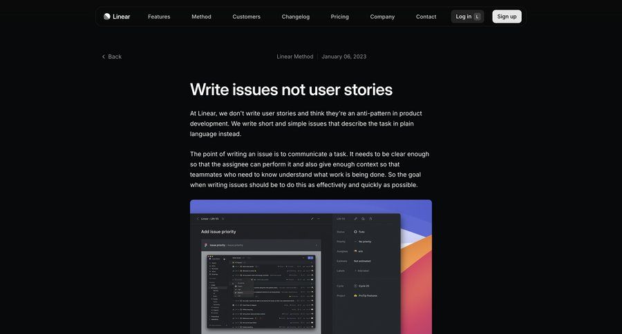Linear
			 document list task communication guide editorial blog post news article article feature article changelog map view download report rule engine news feed option menu command k ui page example