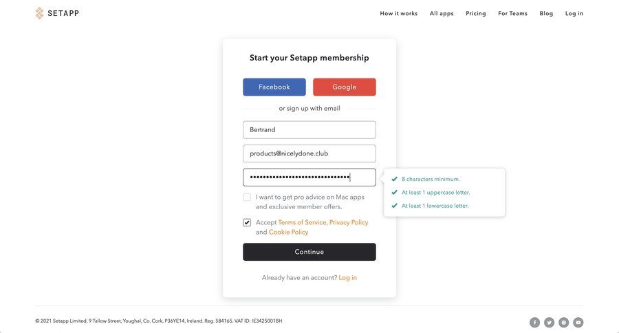 Setapp
				signup page example