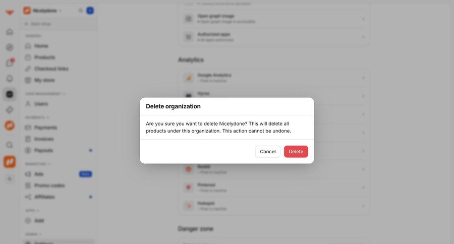 Whop
			 account deletion ui page example