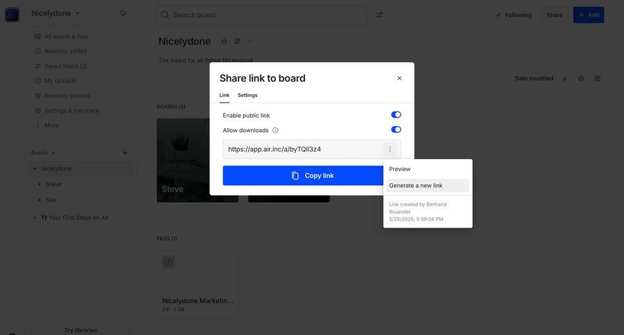Air
			 collaboration share modal file management sharing ui page example