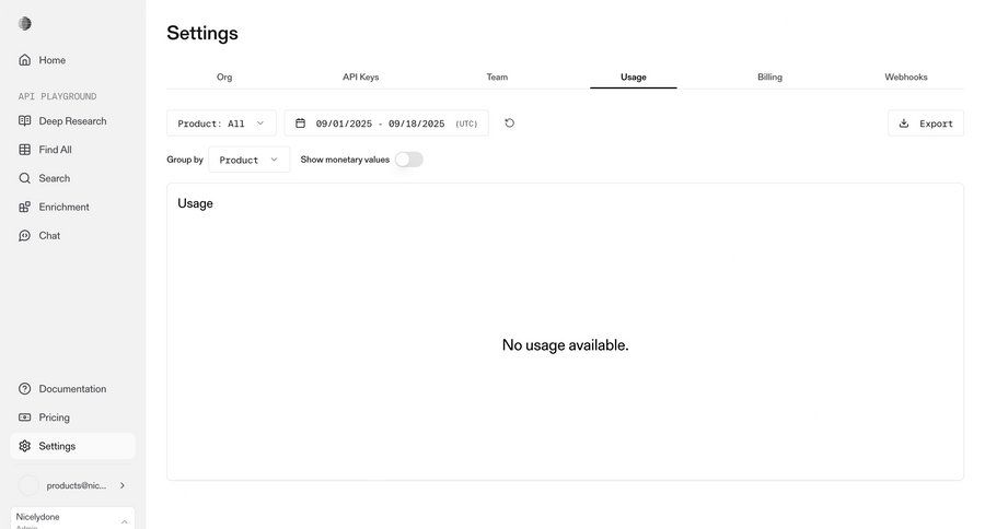 Parallel
			 settings dashboard data export export dropdown filters analytics ui page example