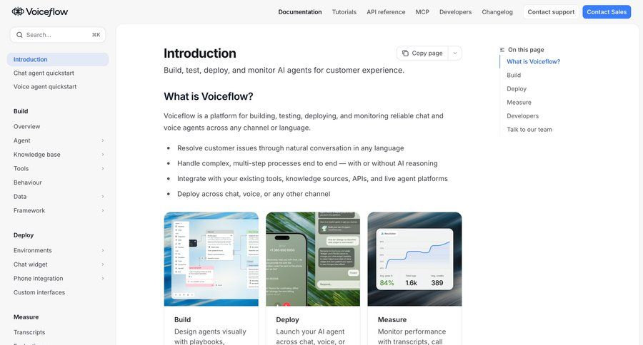 Voiceflow
			 knowledge base developer portal ui page example