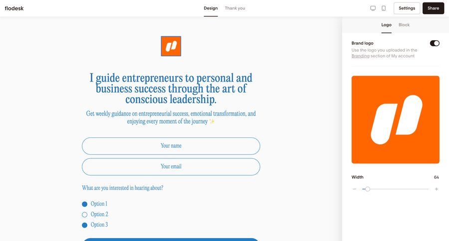 Flodesk
			form brand resources settings form design media gallery assets media assets newsletter signup ui page example