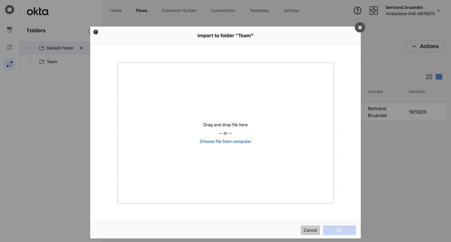 Okta
			 file upload drag and drop folder management workflow automation ui page example