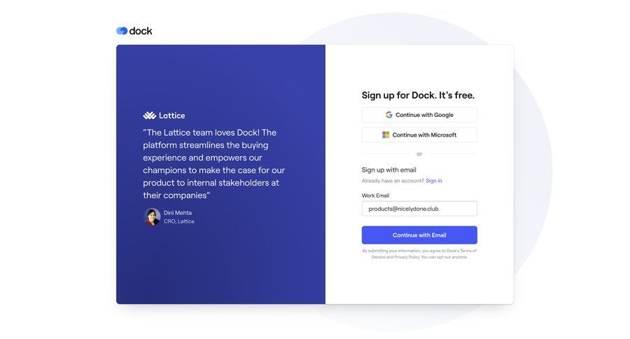 Dock
			 account creation ui page example