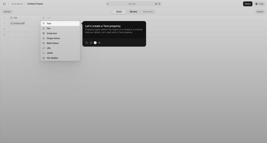 V7
			 data management project management onboarding data analytics data entry tutorial guide menu guided tour table ui page example