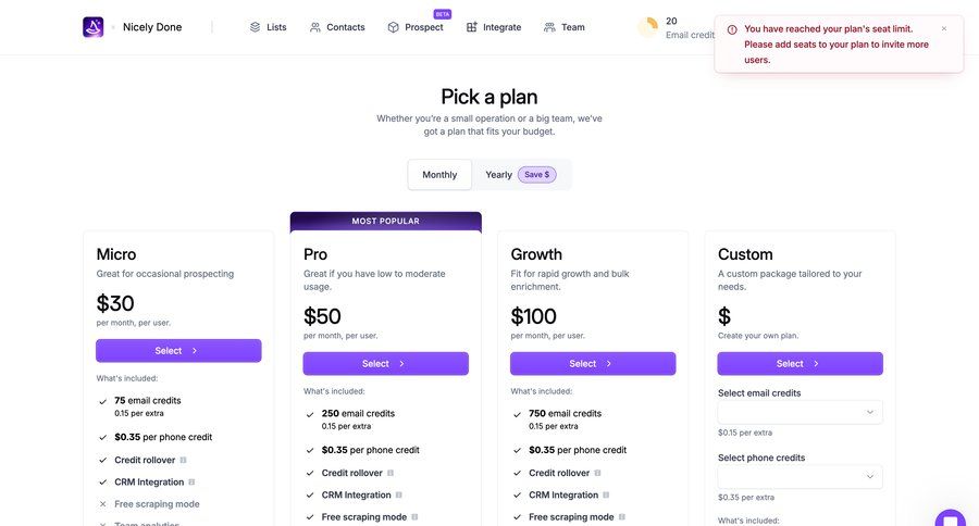 Wiza
			 modern price payment options alert service plans subscription management plan comparison saas pricing pricing plans subscription plans premium payment page pricing calculator product packages pricing packages ui page example