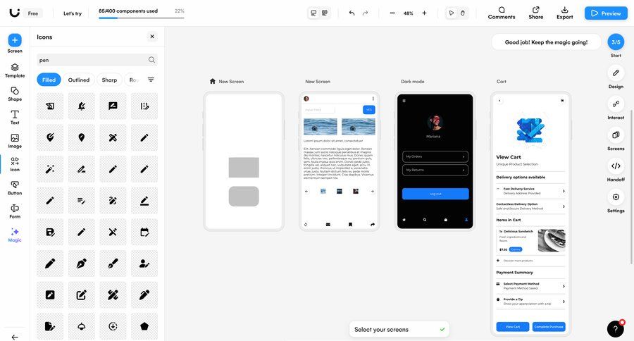 Uizard
			 sidebar navigation design preview panel payment method sidebar menu progress dark ui modern option menu ui page example