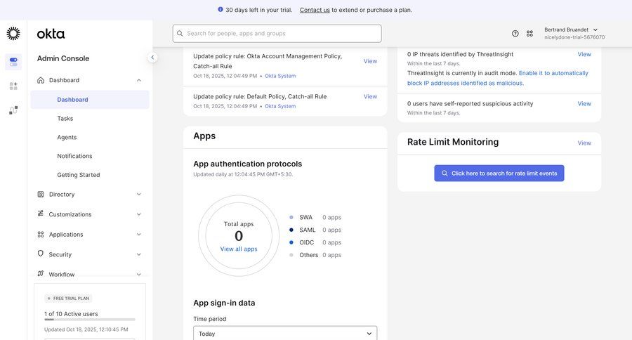Okta
			 trial banner ui page example