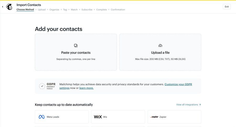 Mailchimp
			import onboarding integrations team settings audience management gdpr compliance ui page example