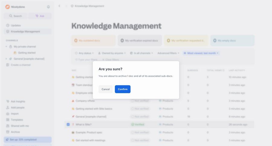 Slite
			list modal & popover confirmation confirmation cancel action confirmation message ui page example