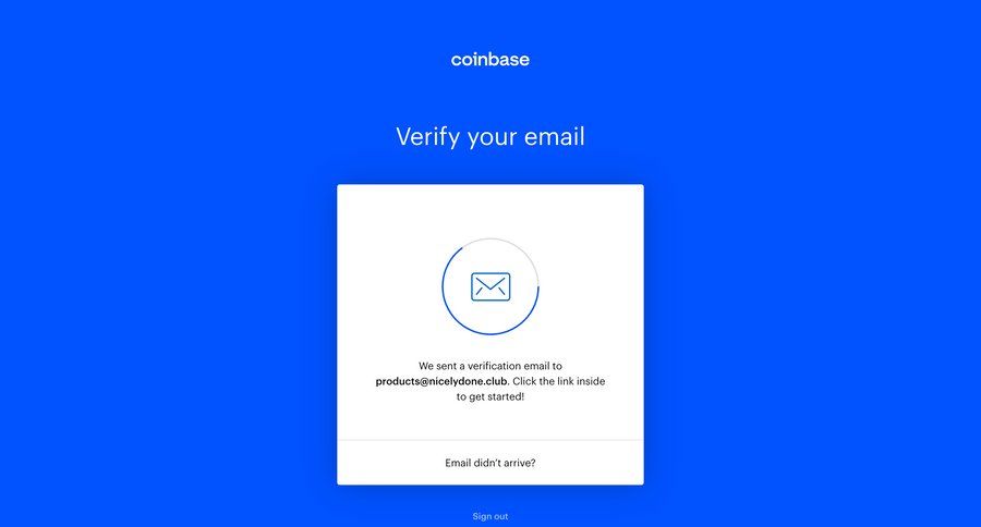 Coinbase
				signup page example