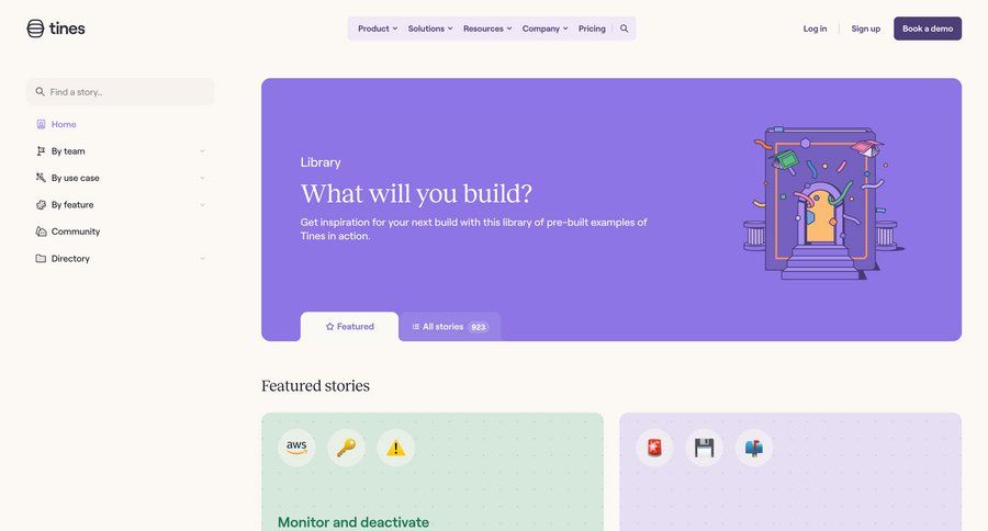 Tines
			 personal space import tool home page product update case studies ui page example