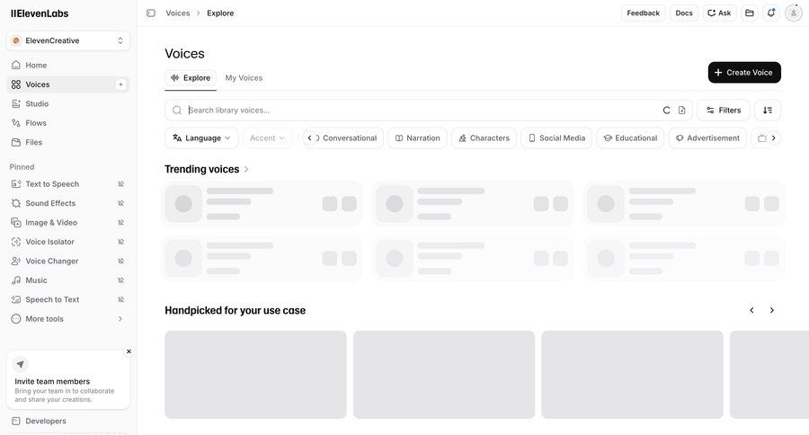 Elevenlabs
			 content discovery ui page example
