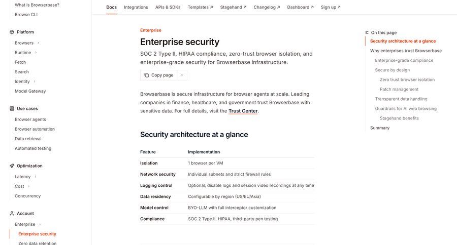 Browserbase
			enterprise security documentation enterprise security ui page example