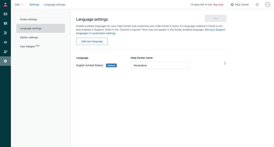 Zendesk
			language settings configuration settings sidebar navigation form sidebar menu localization ui page example