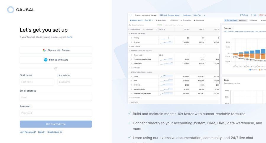 Causal
				signup page example