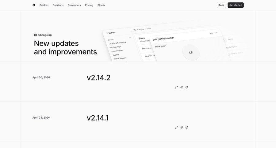 Bloom
			list changelog (product) changelog information state version history ui page example