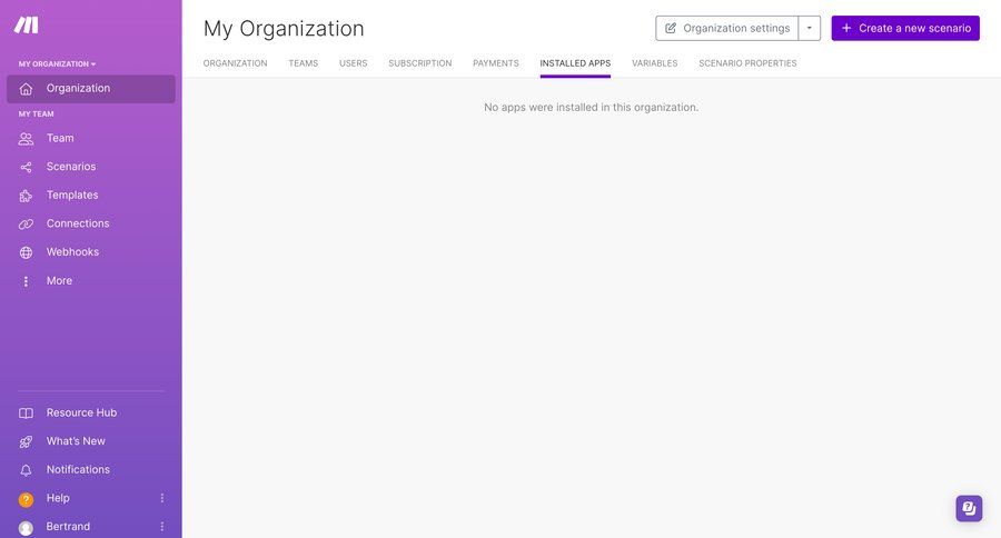 Make
			settings empty state navigation configuration settings sidebar navigation organization management application management sidebar create setup organization settings ui page example