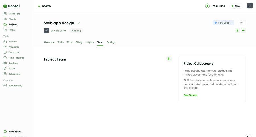 Bonsai
			 team collaboration sidebar navigation project management project setup access control project collaboration user invitation sidebar menu modern ui page example