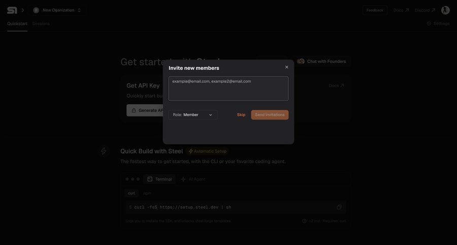 Steel
			 onboarding modal ui page example