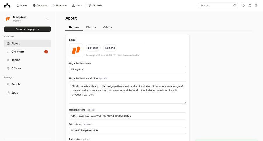 The org
			 settings sidebar navigation onboarding form account setup progress indicator ui page example