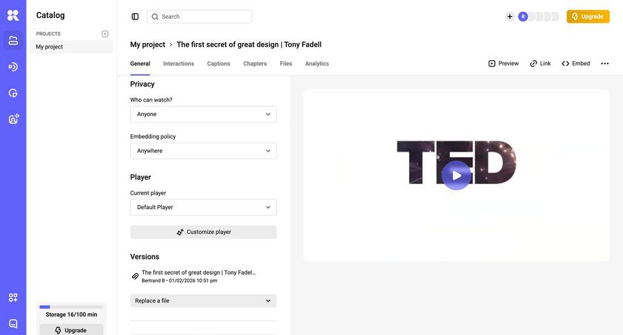 Kinescope
				settings ui page example