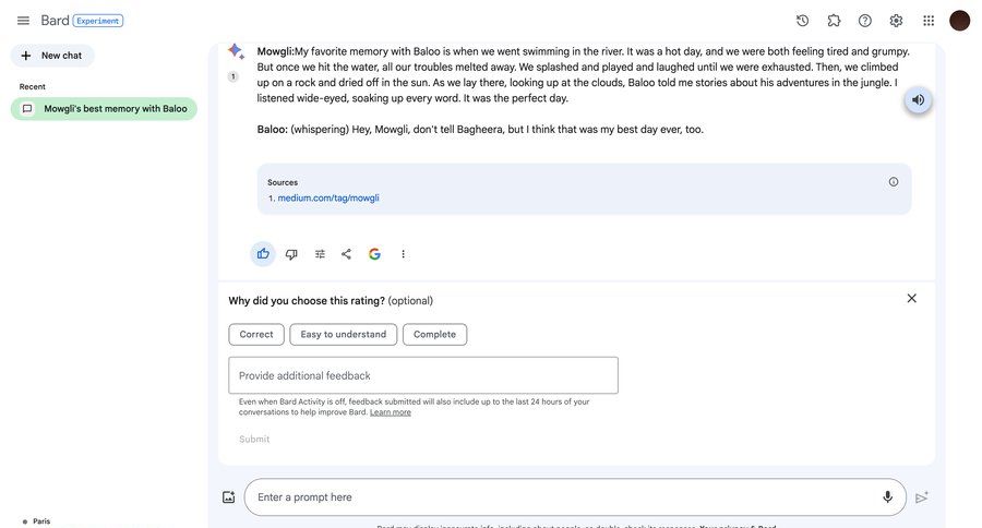Bard
			detail page share feedback artificial intelligence sidebar navigation artificial intelligence modal dialog feedback collection chat chat interface chatbot conversational ui page example