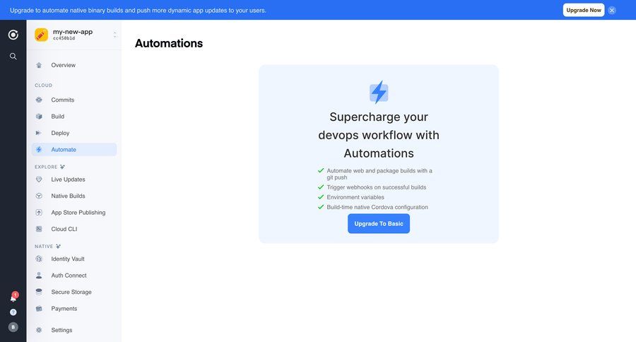 Ionic
			 call to action modern sidebar settings automation sidebar navigation account management paywall pay devops automation ui page example
