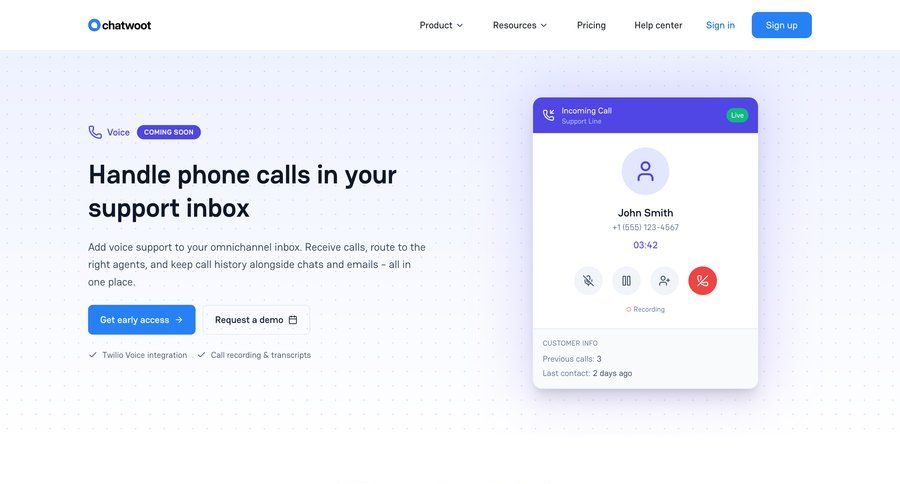 Chatwoot
			 call recording ui page example