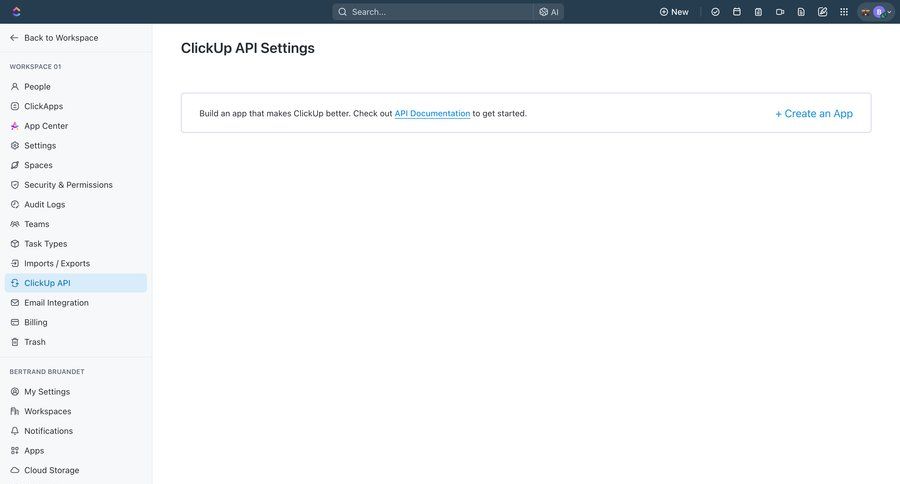 ClickUp
			 configuration settings sidebar navigation project management workspace settings api management audit log sidebar integration check out ui page example